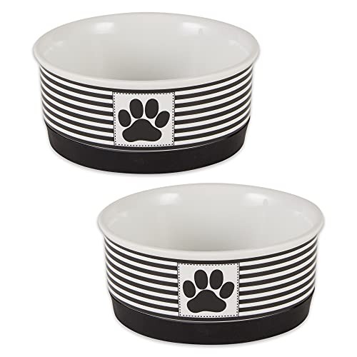 Ceramic Stripe Paw Pet Bowls Collection, Small Bowl Set, 4.25×2″ Black