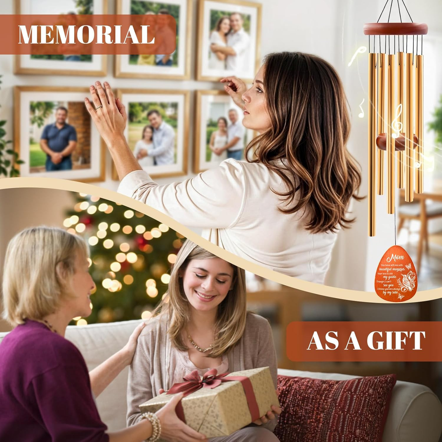 Memorial Sympathy Gifts for Loss of Mom, 25″ Memorial Wind Chimes for Loss of Mo