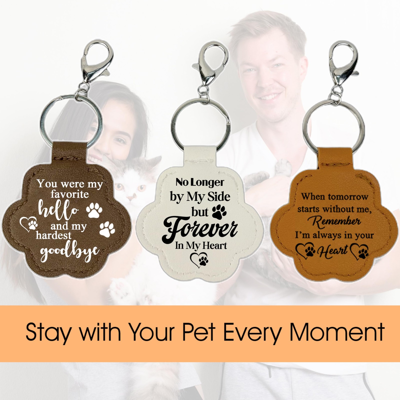 3 Pcs Pet Fur Keepsake Leather Paw Keychain Memorial Gift for Cat Dogs Hair