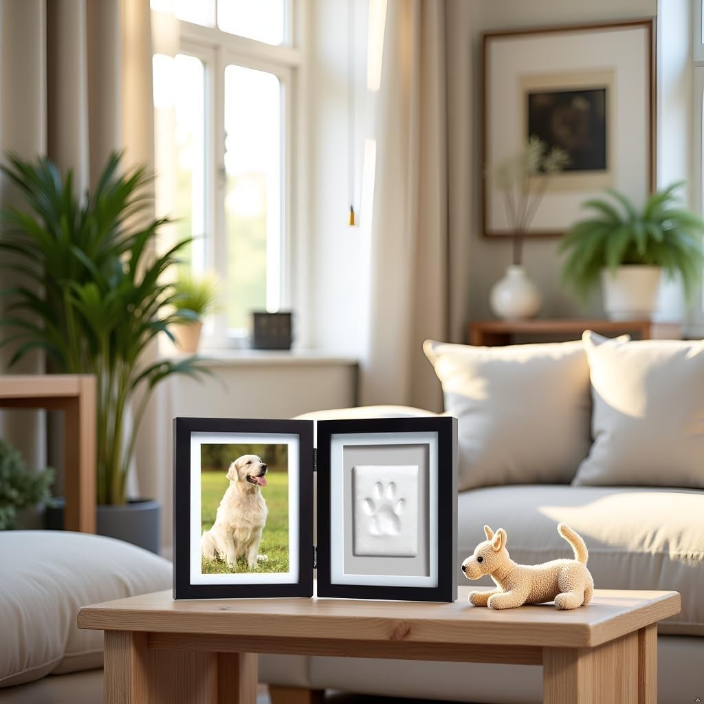 Pet Paw Print Photo Frame With Clay Imprint Kit – Wooden Pet Paw Print Frame,…