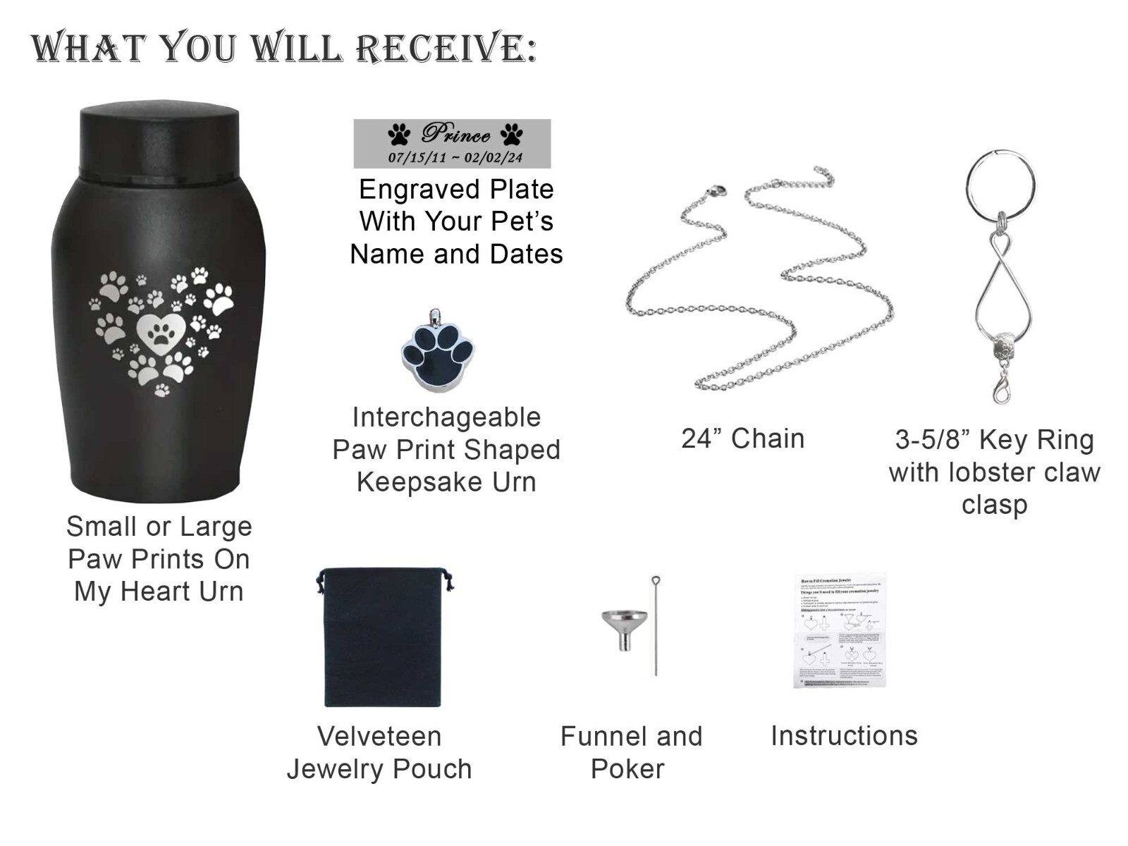 Custom Pet Urn, Engraved Name Plate, Includes Keepsake Urn Pendant or Key Ring
