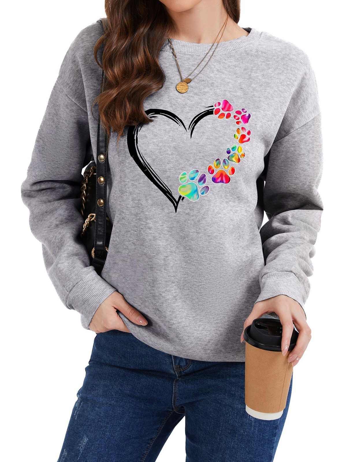 Womens Dog Mom Sweatshirts Heart Dog Paw Print Colorblock Long Sleeve Crewnec…