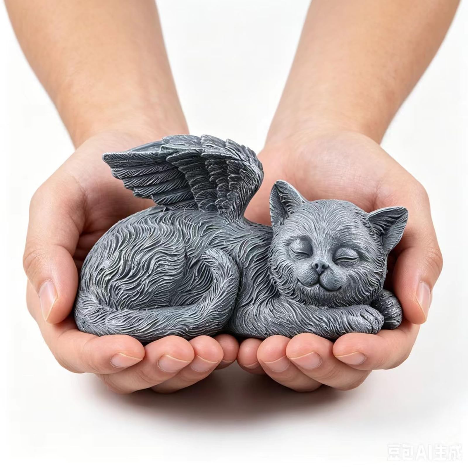 MRTDGCFY Sleeping Cat Memorial Statue – Resin Angel Wing 4.7inch, Silvery
