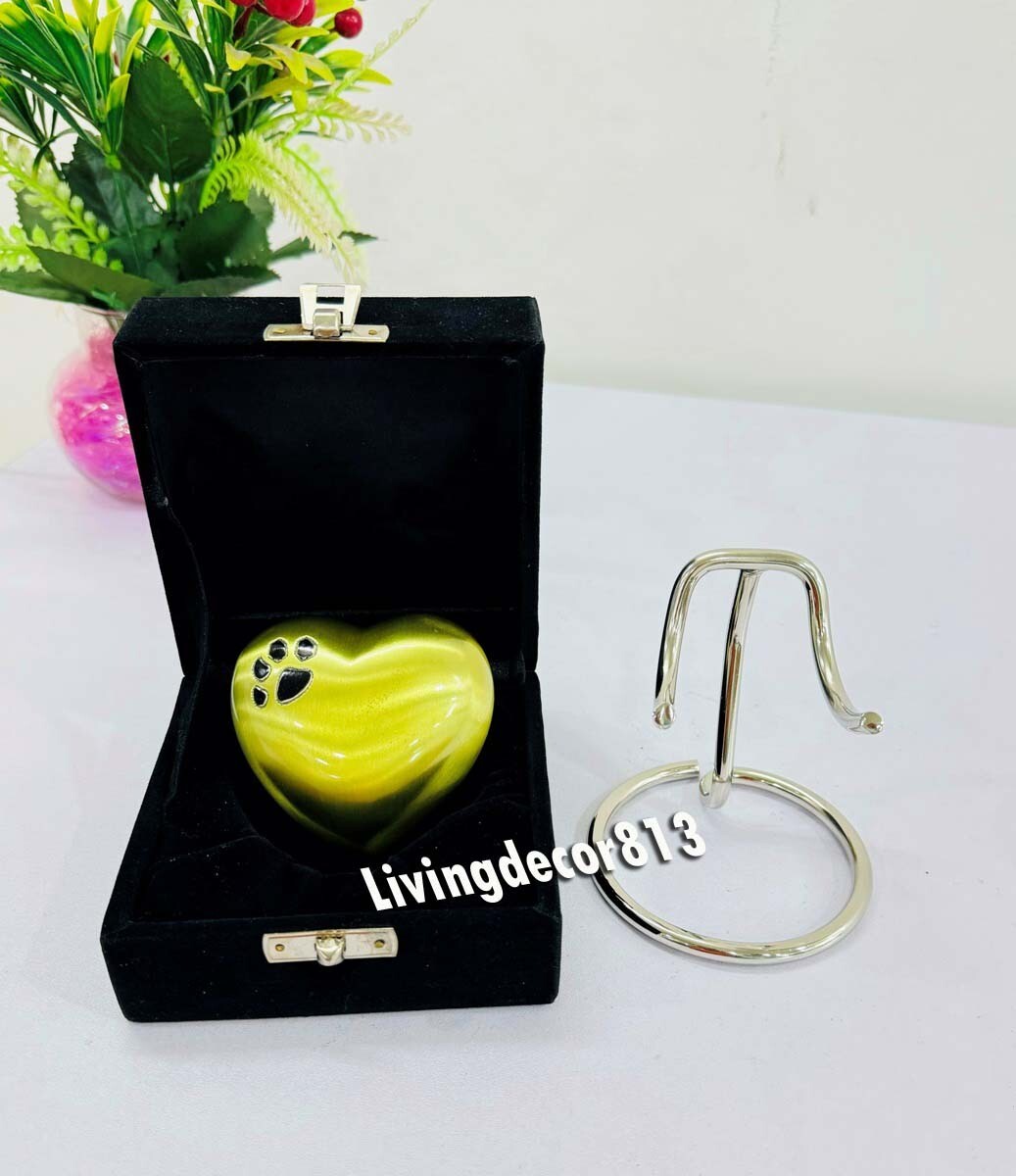 Heart Shaped Mini Urn in Yellow/ Golden / Pale Textured design for Human Ashes
