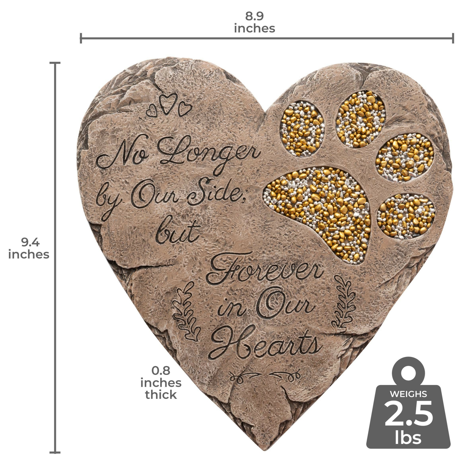Pet Memorial Stone – Brown | Dog or Cat Garden Stone Heart Paw Print | Headst…