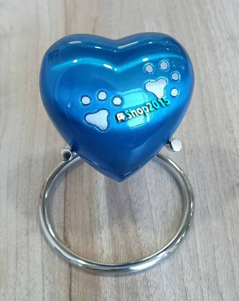 Small Sky Blue Heart Pocket Urn, Memorial Ashes Keepsake pet Mini Urn, Cremation