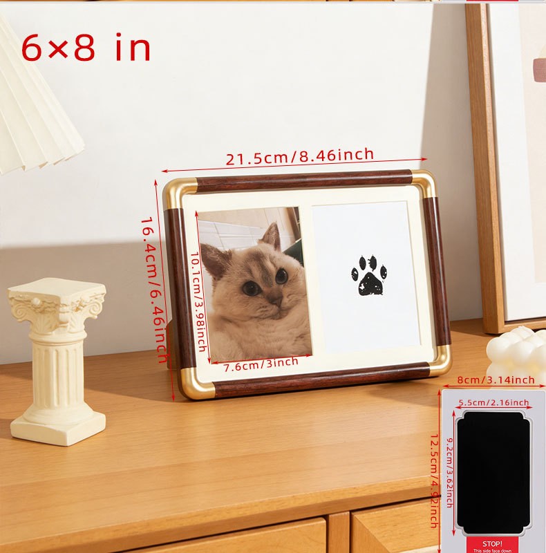 7/8/10″ Pet Paw Print Memorial Frame Cat Dog Inkless Pad Bronze Corner Display