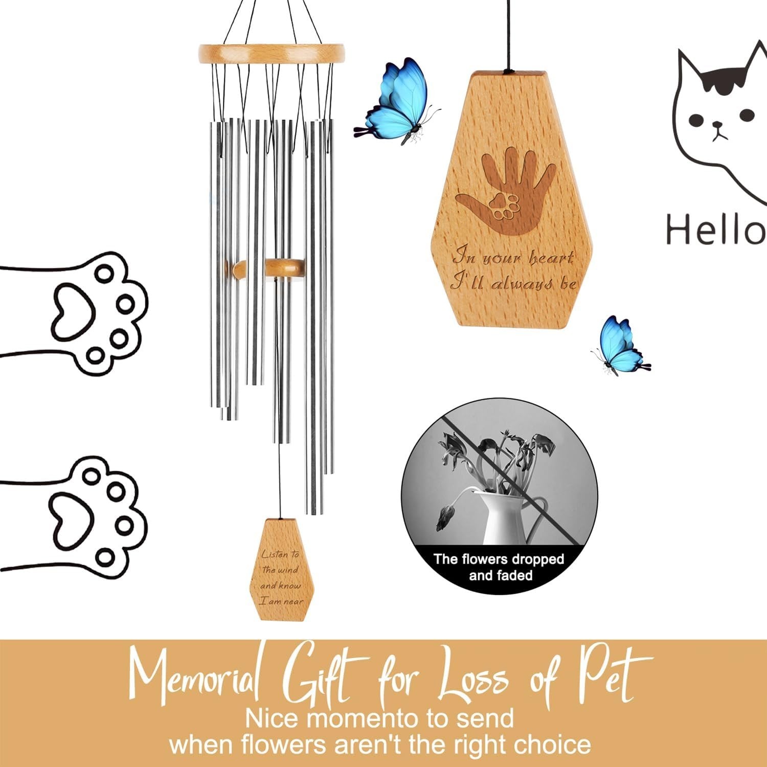Dog Memorial Gifts Wind Chime, Cat Memorial Gift for Loss of Pet, Loss of Dog…