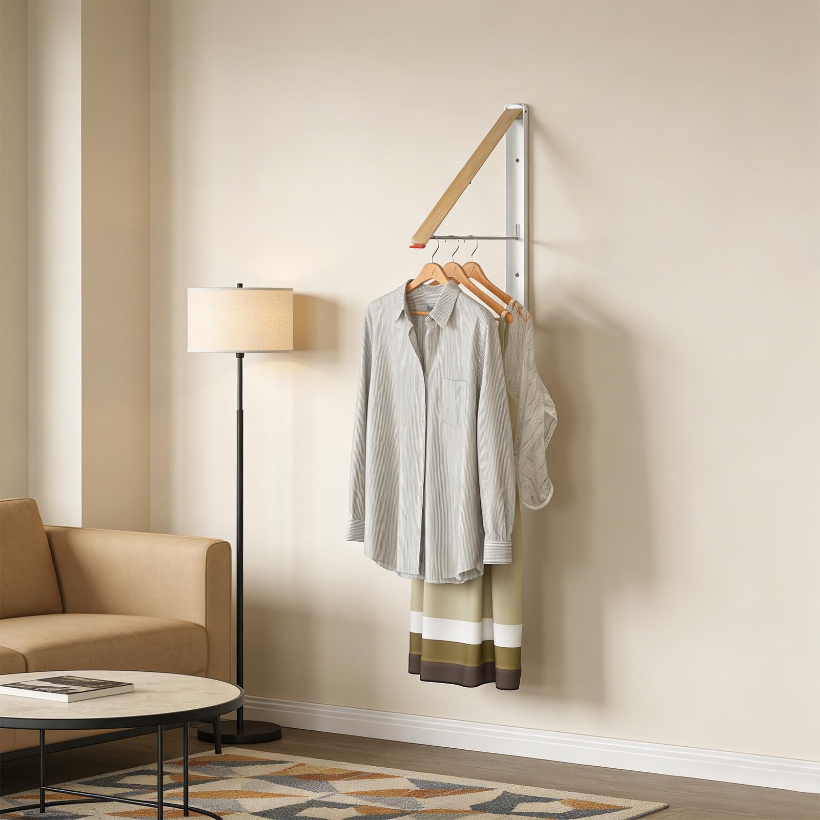 Clothes Drying Rack Wall Mounted for Laundry Balcony RV, Wood Color | Indoor …