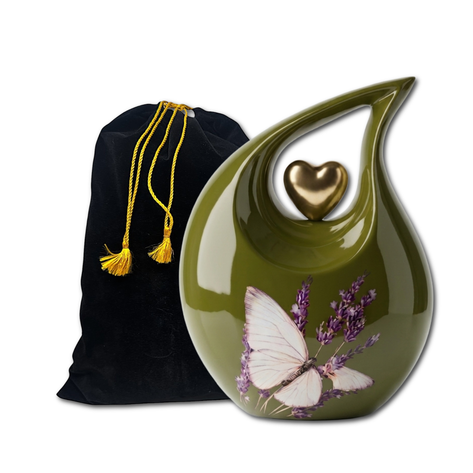 Teardrop Cremation Urn for Human Ashes Olive Green Aluminum 200 Cu In Love Ones