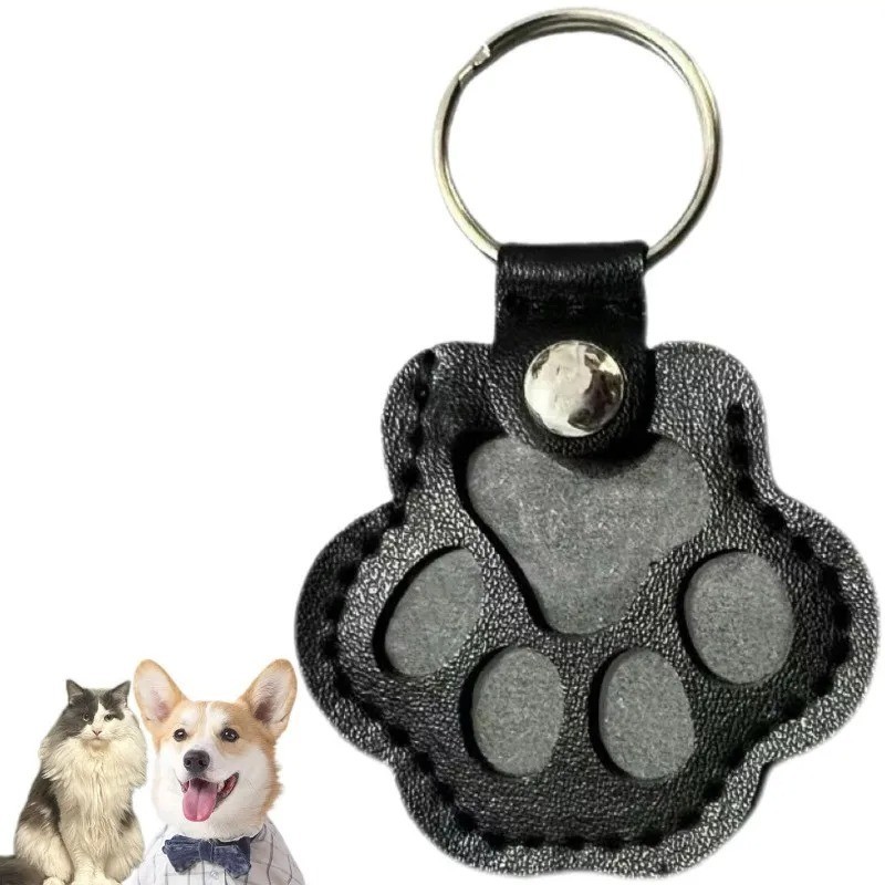 Pets Hair Memorial Keepsake Keychain PU Leather Dog Cat Storage Pouch Bag Charm