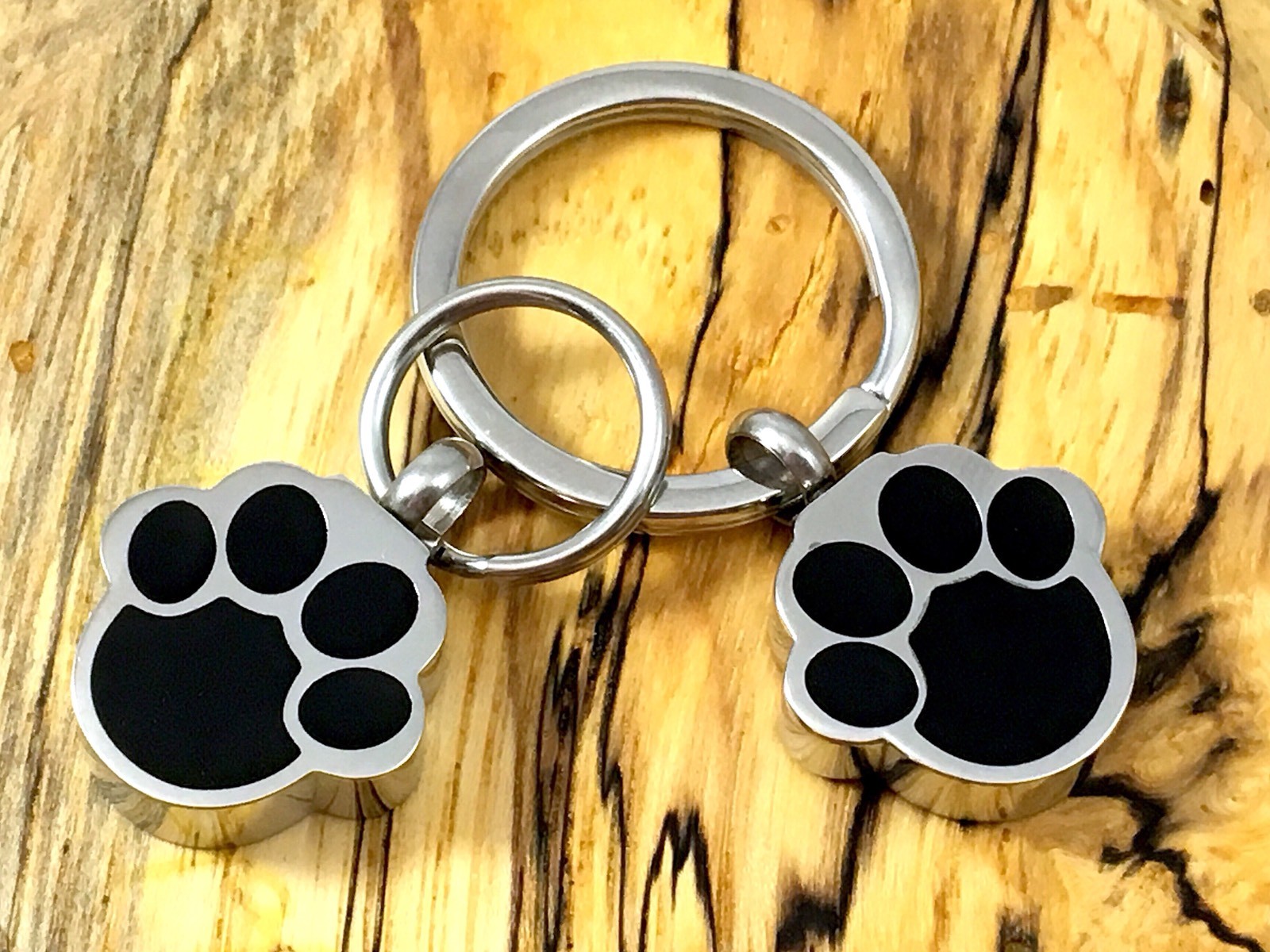 Pet Cremation Pendant Urn Keychain 1″ Key Ring for Ashes Dog Cat Paw Print Paws