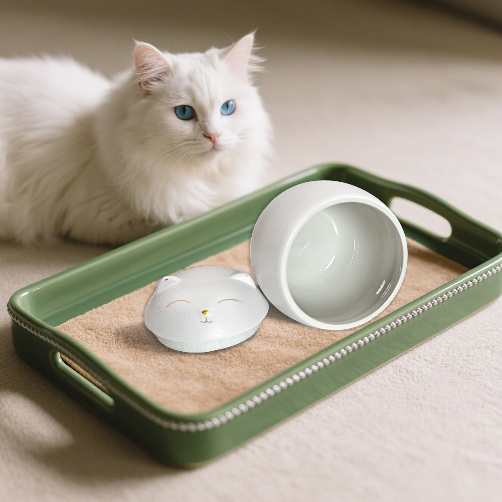 Smiley Cat Shaped White Pet Urn 4.9 x 4.3 inches For Small Dog And Cat Ashes