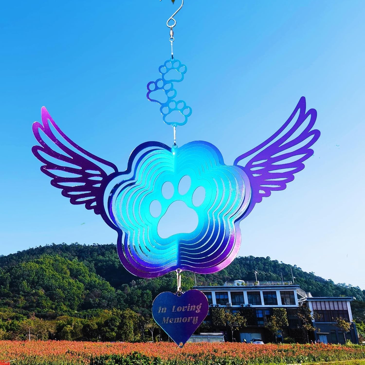 Angel Wings Pet Memorial Spinner, Dog Cat Remembrance