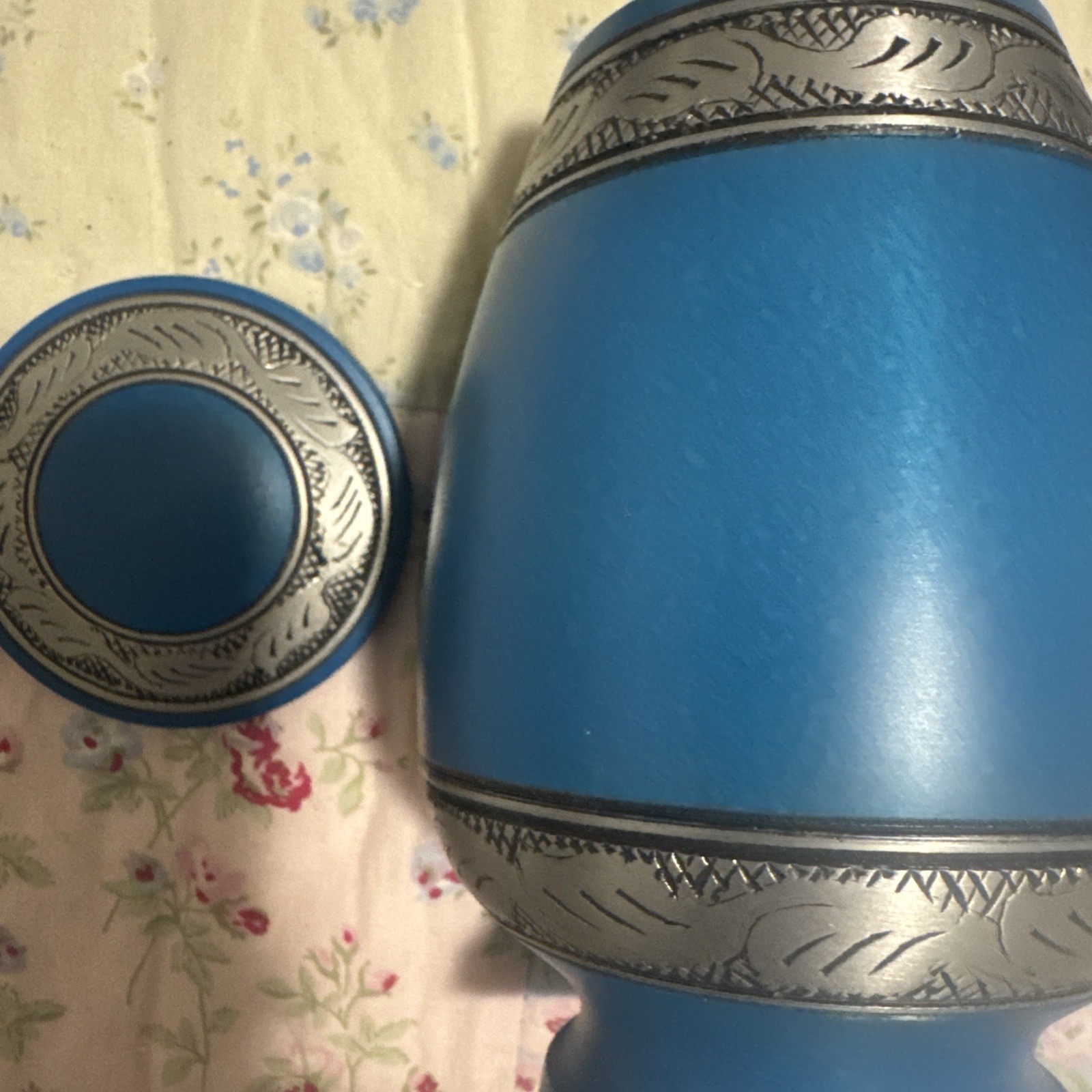 Silver Banded Blue Pet Urn For Dogs or Cats