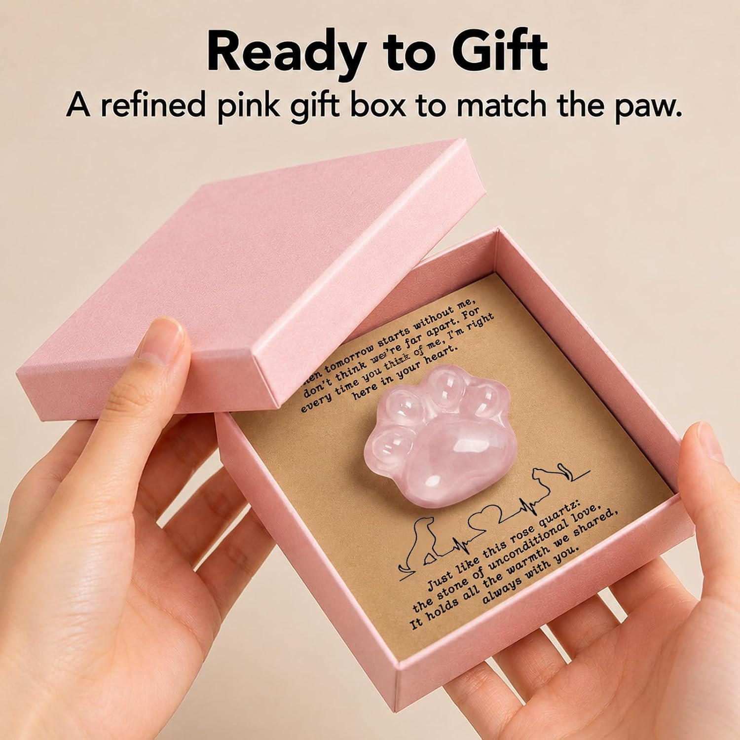 Pet Loss Sympathy Gift – Rose Quartz Heart Crystal with Memorial Card, in Loving