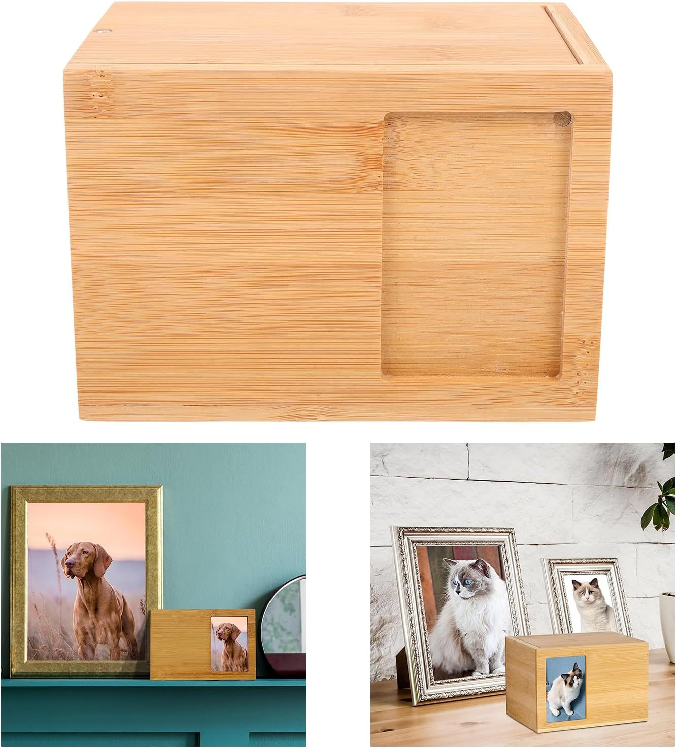 Pet Memorial Urns for Dogs or Cats Ashes Box Wooden Cremation Pet Urn with Photo