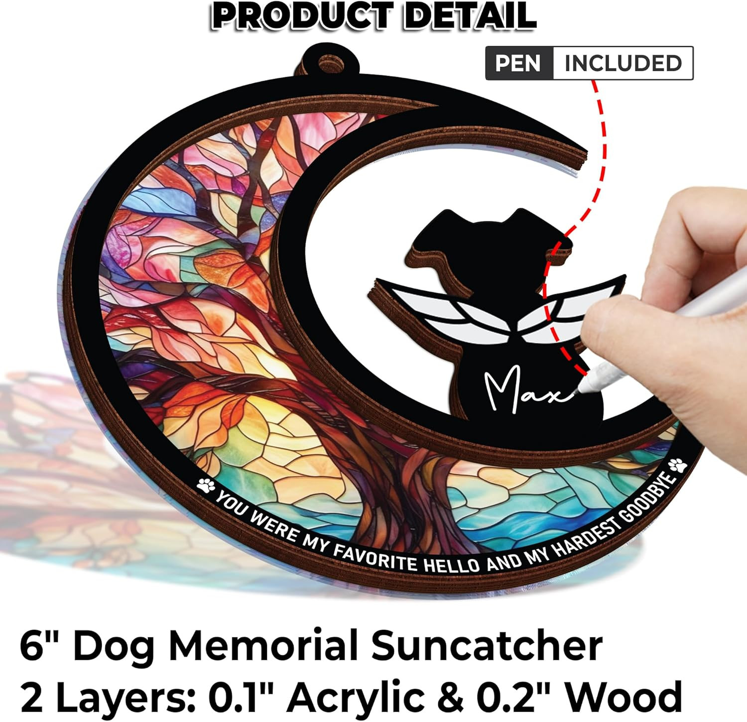 6″ DIY Dog Memorial Suncatcher – 4-In-1 Pet Memorial Gifts for Dogs, Loss of Dog