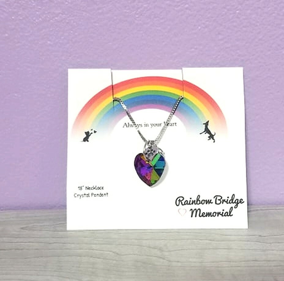 Rainbow Bridge Heart Necklace | Pet Loss Sympathy Gift | Cat Dog Memorial