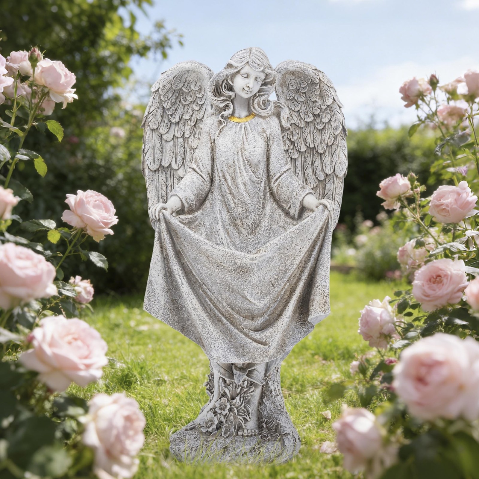 basen Angel Garden Statue Outdoor, Memorial Angel Figurine for Grave Yard Law…