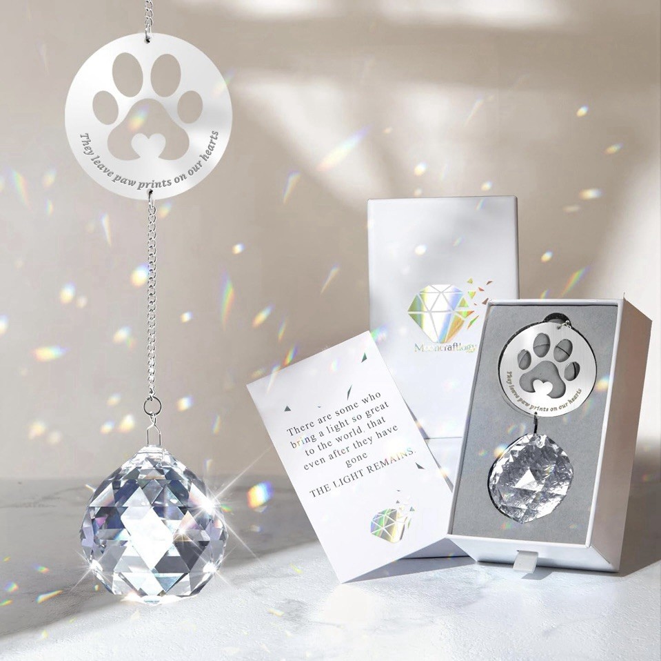 Dog Memorial Gifts, Unique Loss of Pet Sympathy Idea, Clear Crystal Ball Rainbow