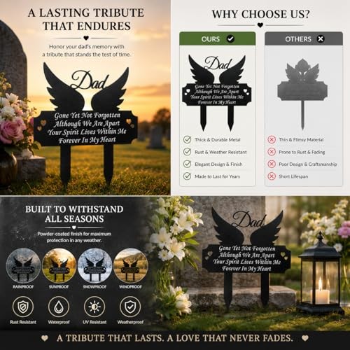 Grave Marker for – Winged Memorial Metal Cemetery Stake, Outdoor Decoration Dad
