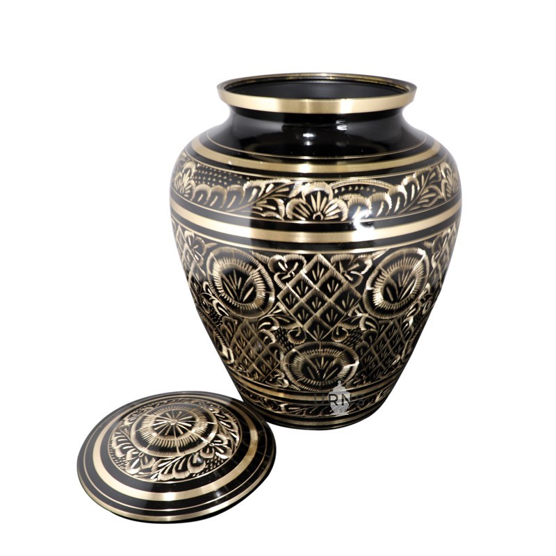 Black & Gold Brass Cremation Urn for Ashes – Elegant Handcrafted Memorial