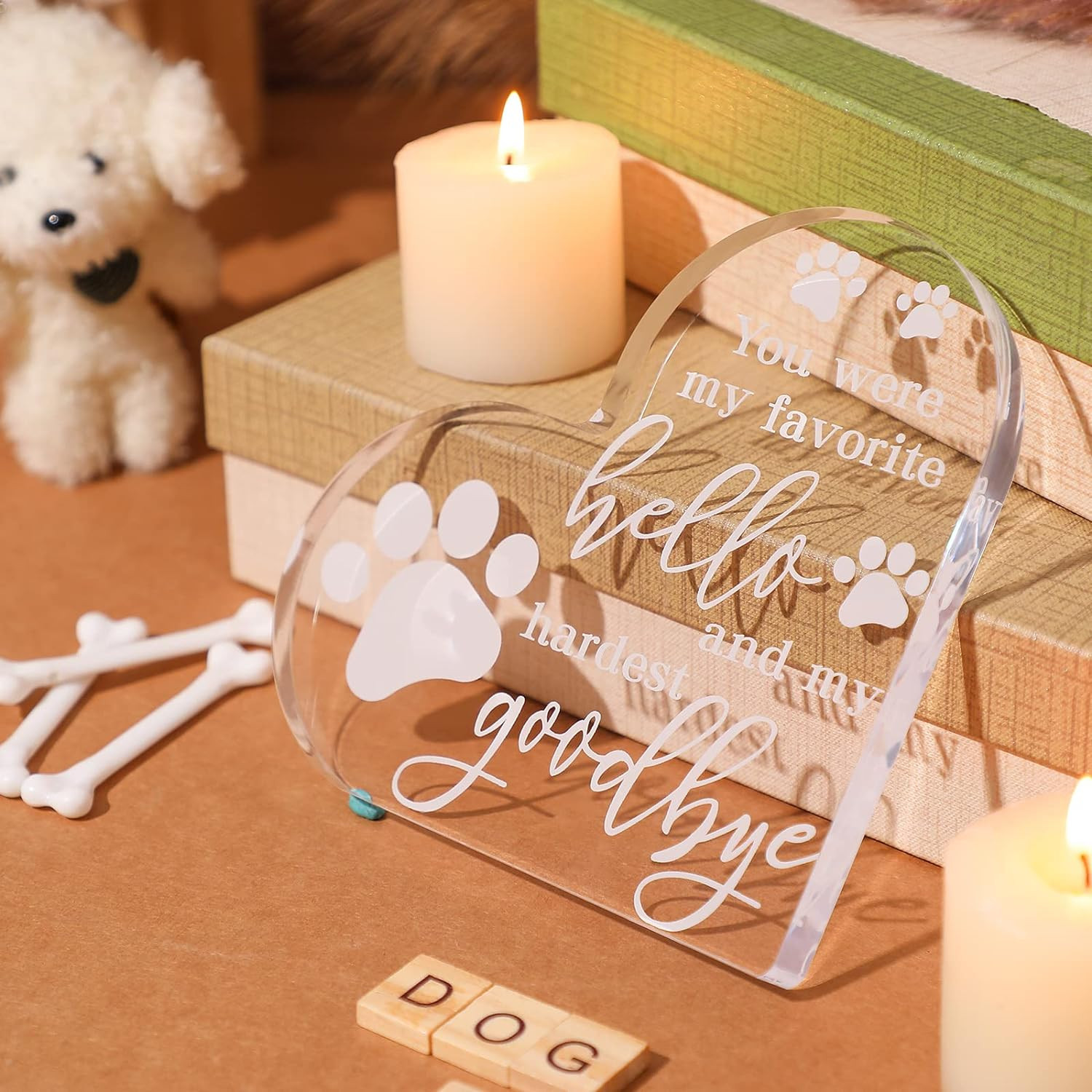 PET Memorial Gift Dog Sympathy Gift for Loss Bereavement Crystal Acrylic Heart D