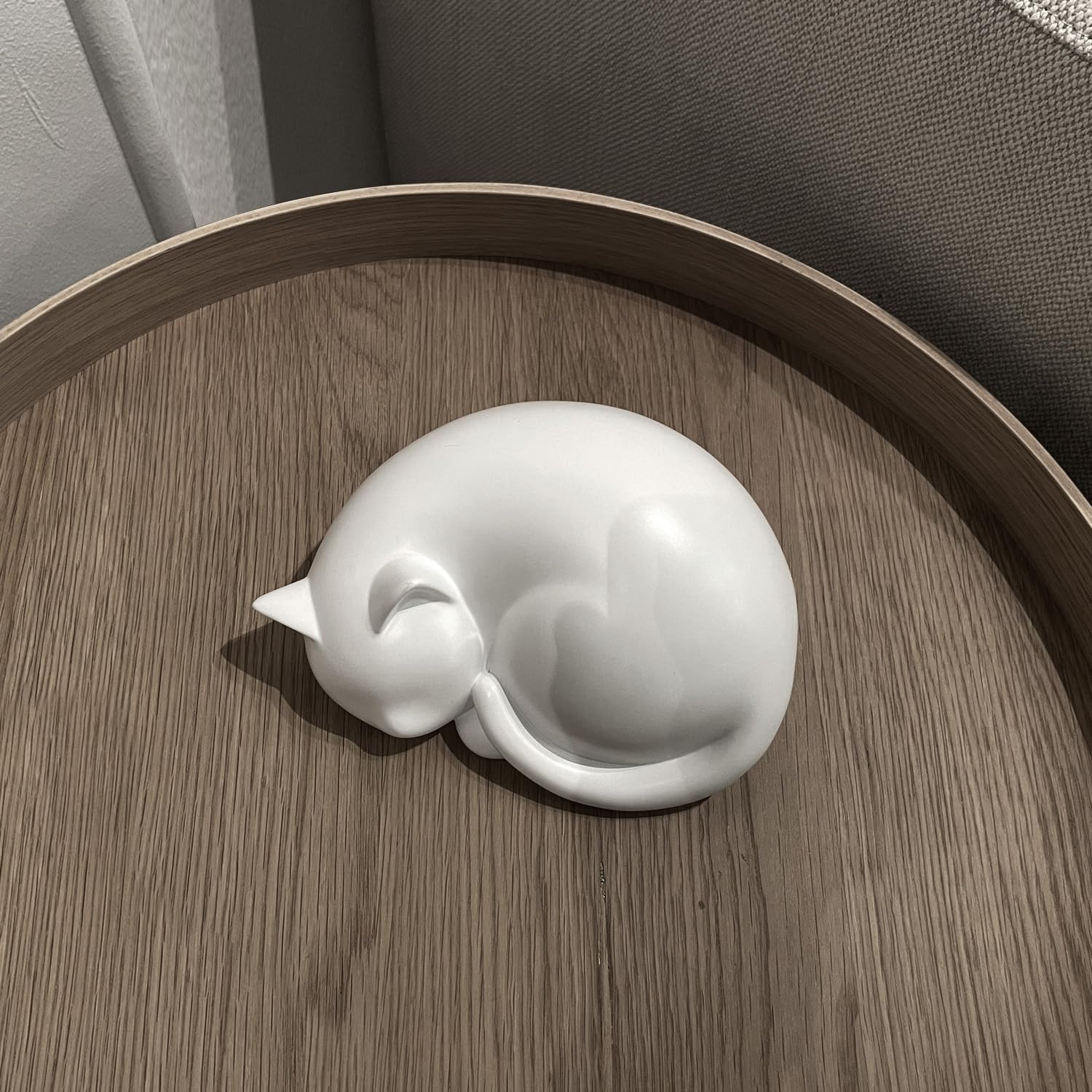 Handmade Sleeping Cat Urn for Ashes – Elegant White Pet Memorial Statue, Indoor