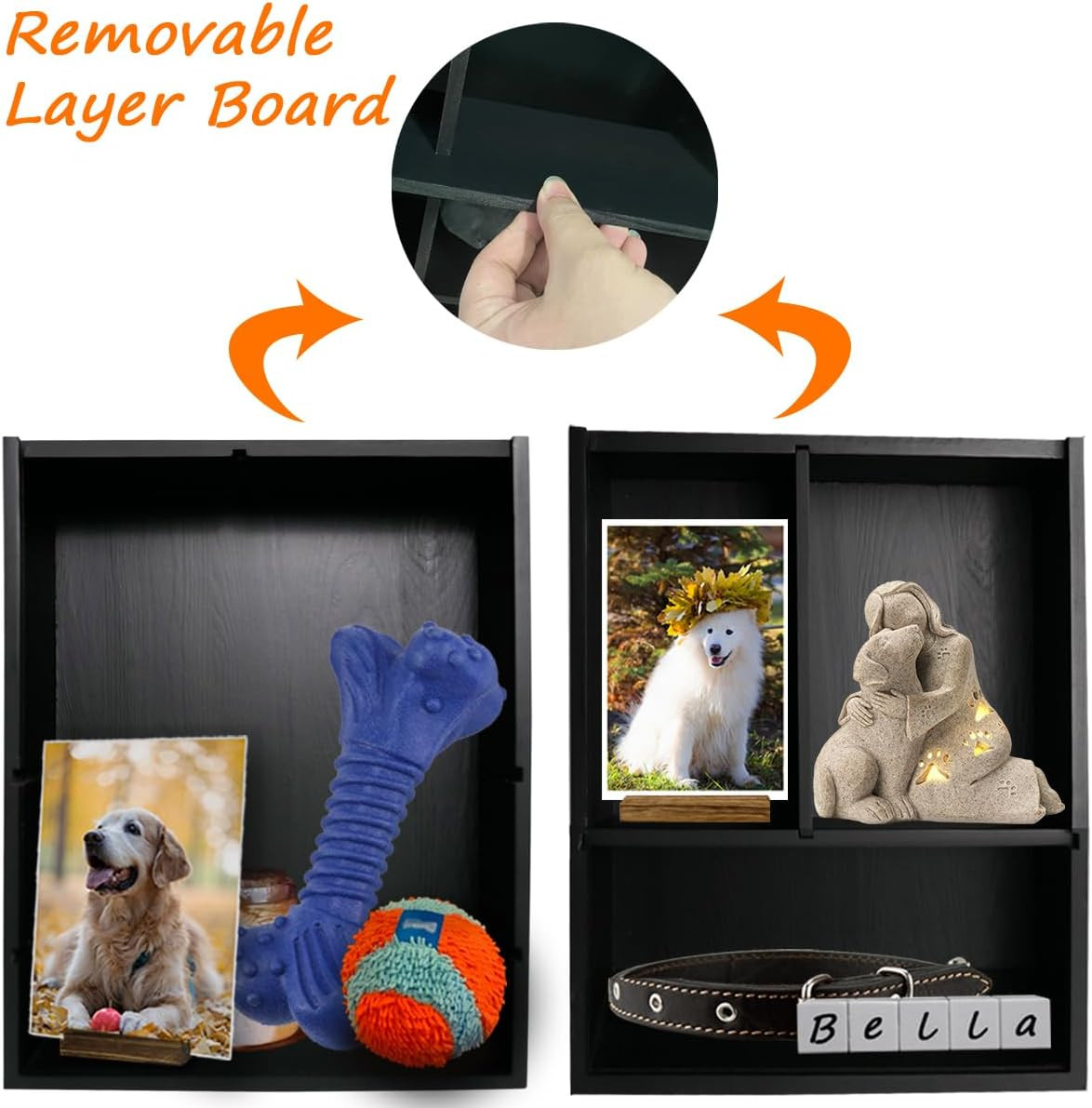 Pet Memorial Deep Shadow Box with Shelves for Dogs or Cats,Solid Wood Pet Memory