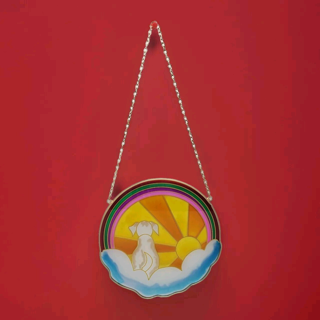 Memorial Gift for Loss of Dog, Stained Glass Round Rainbow Bridge Dog Sympathy