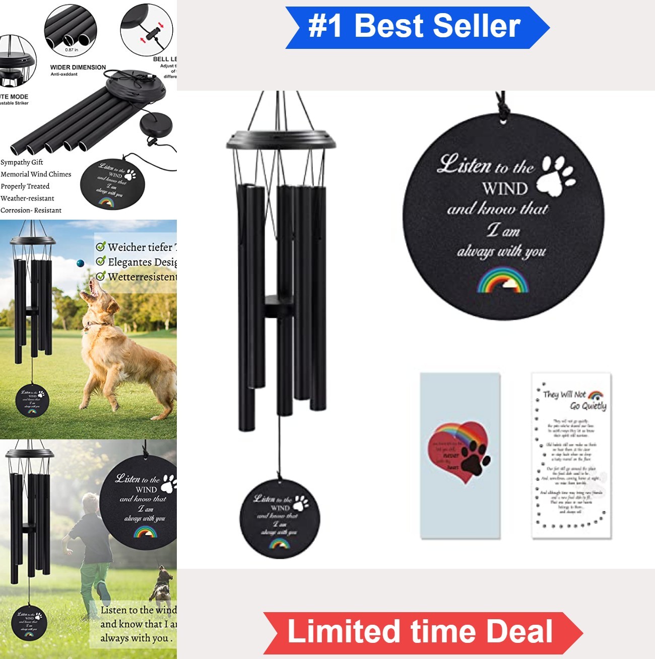 Pet Memorial Wind Chime 32 Inch Dog Cat Sympathy Gift Outdoor Aluminum