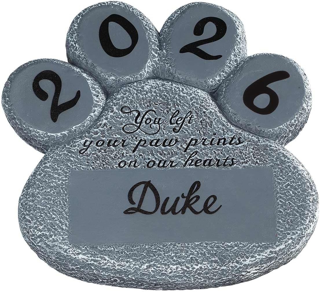 Pet Memorial Garden Stone Personalized NAME YEAR Dog Cat Paw Print Grave Marker