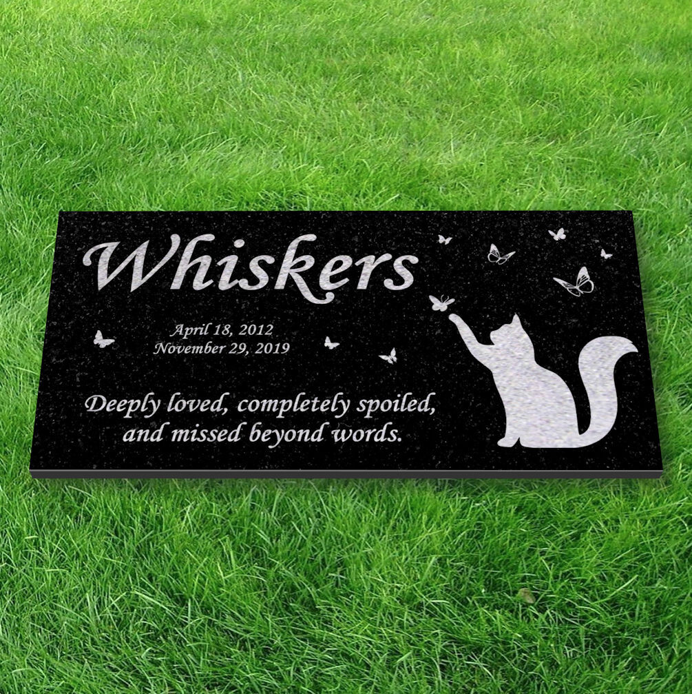 Personalized Cat Memorial – Granite Stone Pet Grave Marker – 6×12 – Whiskers