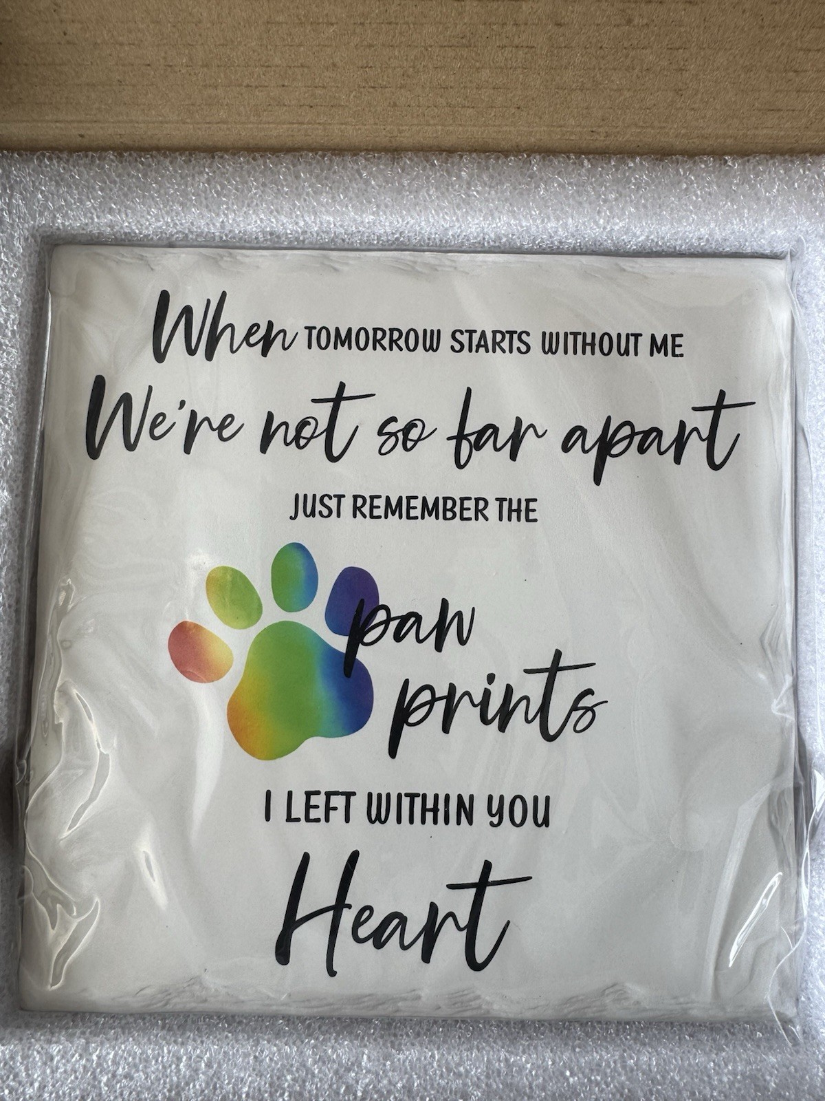 Engraved Paw Print Heart Pet Memorial Plaque with Sentimental Quote