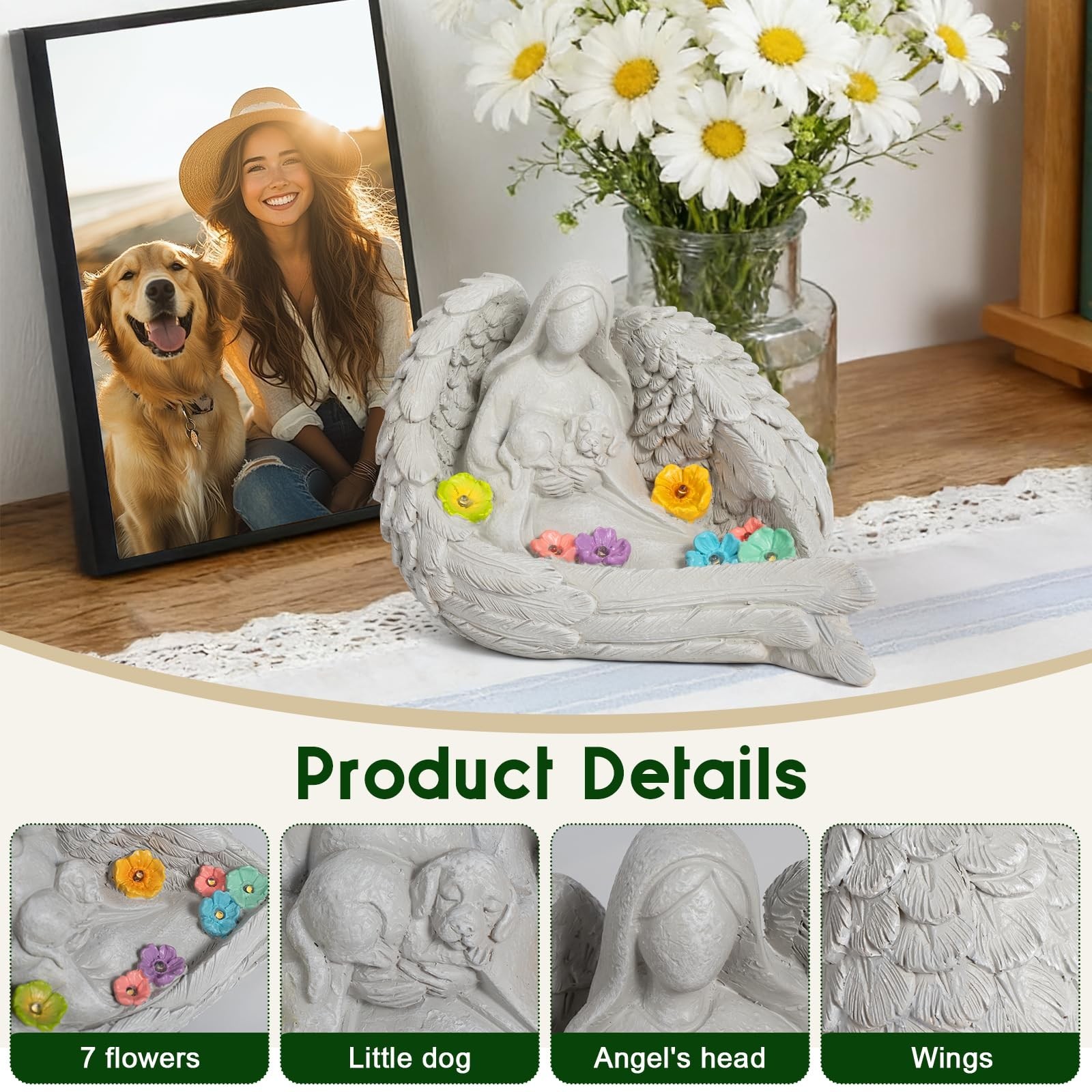 Solar Garden Decor – Memorial for Loss of Dog with Angel Statue, Solar Powere…