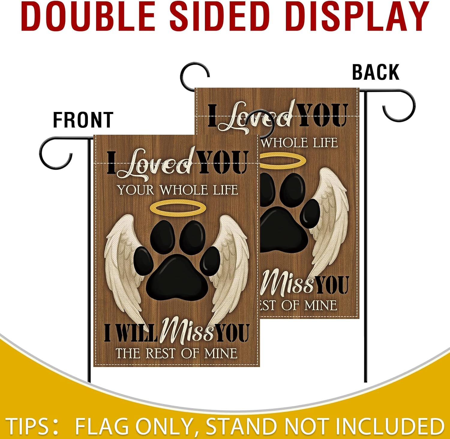 Pet Memorial Small Decorative Garden Flag, Dog Cat Paw Prints Inspirational Quot