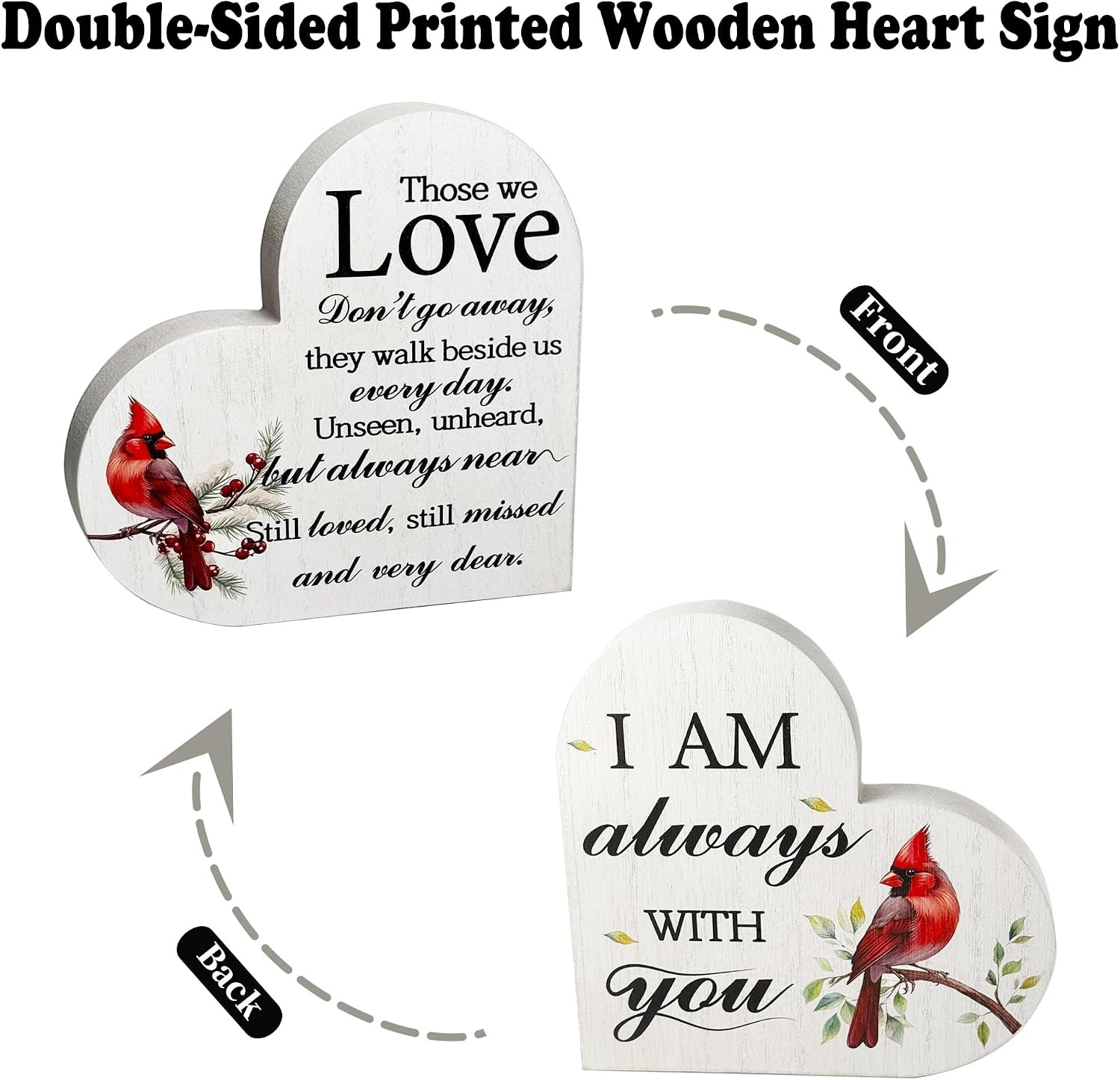 Wooden Heart Memorial Plaque Cardinal Sympathy Table Decor Bereavement Gift Sign
