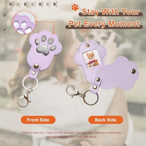 Pet Memorial Keychain Dog Paw Keepsake Photo Holder Purple