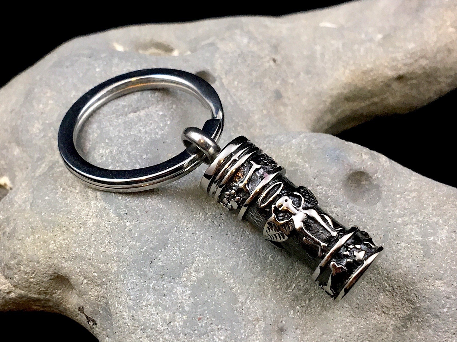 Angel Dog Vial Cremation Pendant Urn Keychain 1″ Key Ring for Ashes Silver Gift