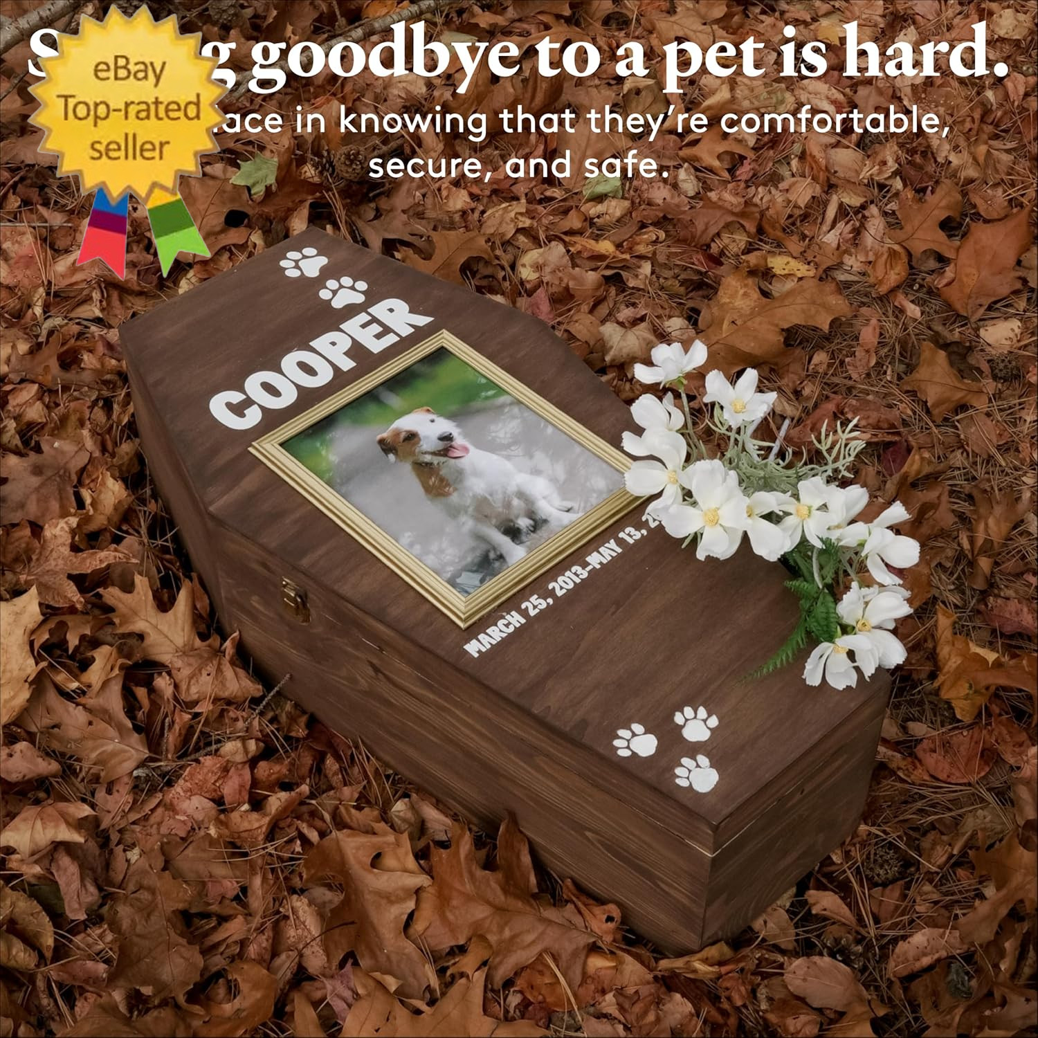 Pet Casket – 30″ Wooden Burial Box for Dogs and Cats, Strong and Safe Baltic Bir