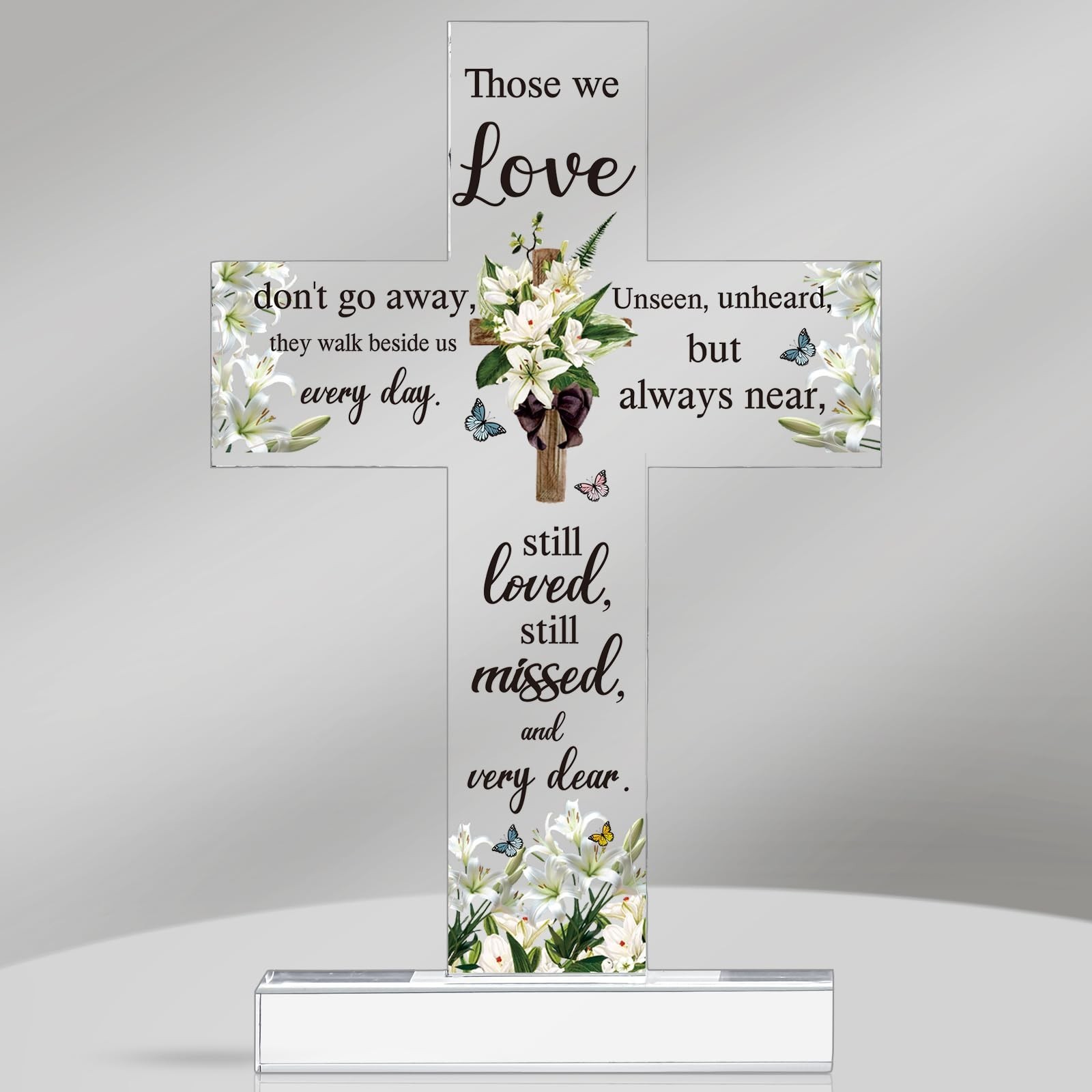 Jetec Sympathy Bereavement Gift for Loss of Loved One Acrylic Cross Floral Re…