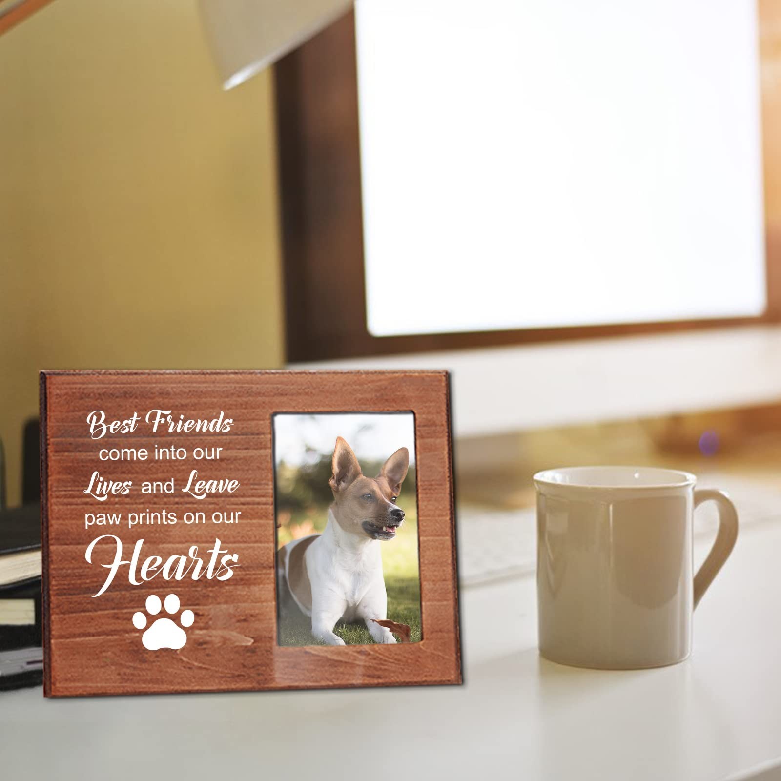 INFUNLY Dog Memorial Picture Frame 4×6 Wood Photo Frame Best Friends Lives an…