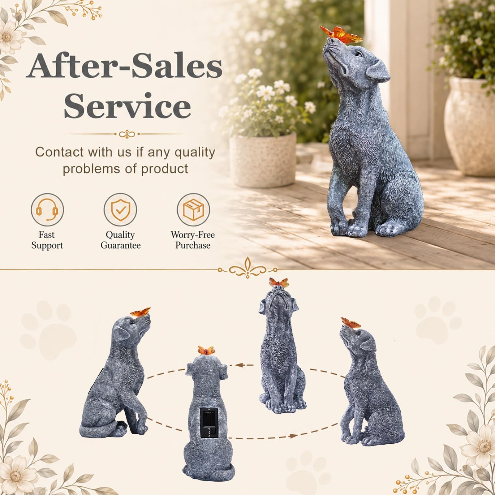 Garden Statue Dog Figurine Decor – Outdoor Decoration with Butterfly for G