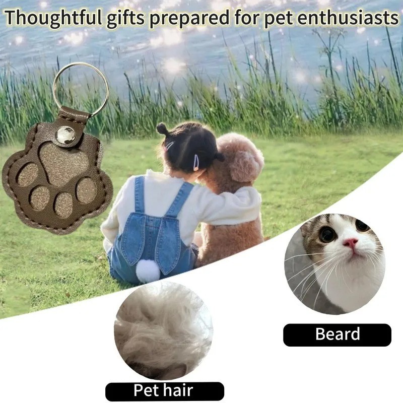 Pets Hair Memorial Keepsake Keychain PU Leather Dog Cat Storage Pouch Bag Charm