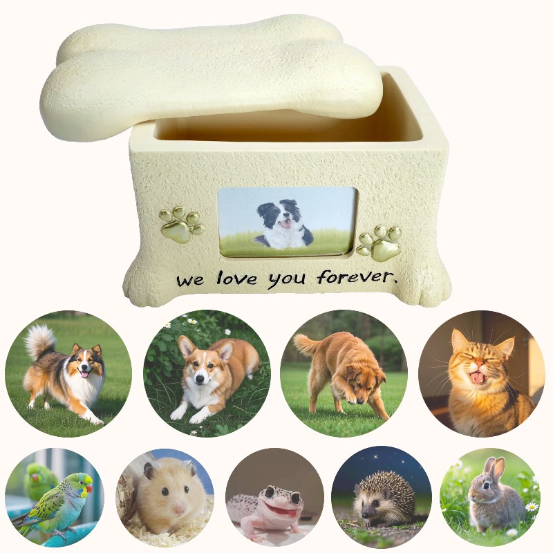 Pet Urn Ashes Box with Photo Frame Loss Pet Memorial Remembrance Gift (Yellow)