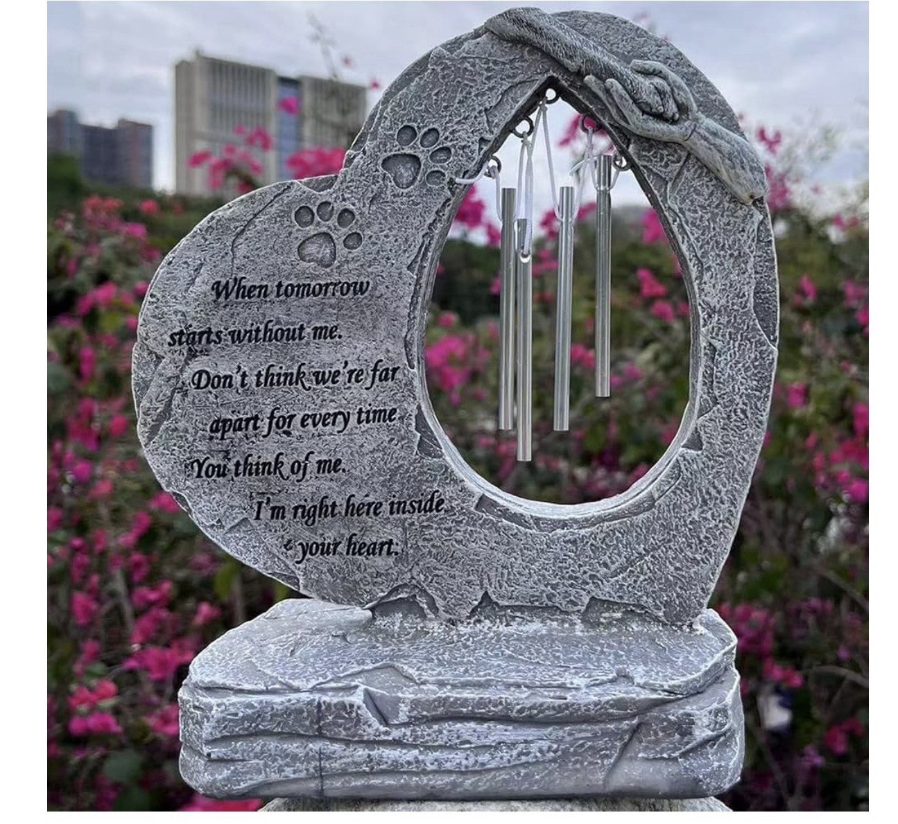 Dog Pet Memorial Stones with Wind Chimes Paw