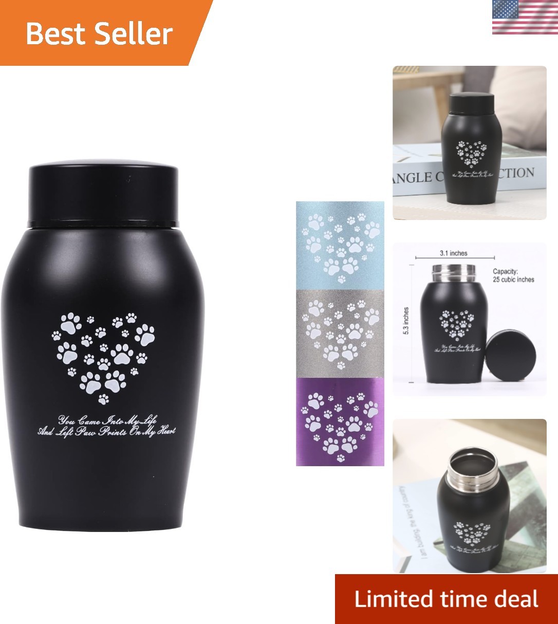 Durable and Polished Black Pet Urn for Ashes – Tribute for Beloved Dogs and Cats