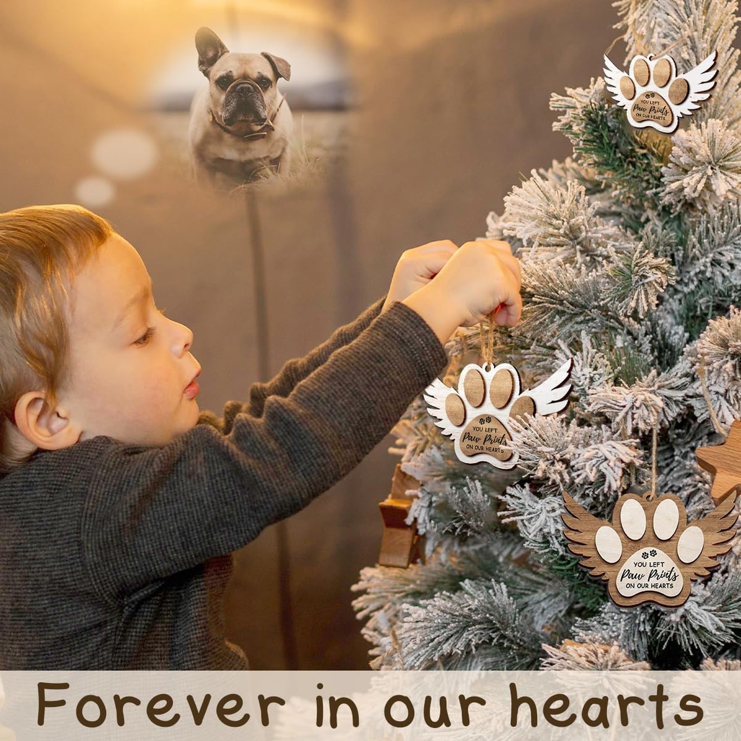 Angel Wings Paw Print Christmas Ornament – Pet Memorial Ornament for Dogs,