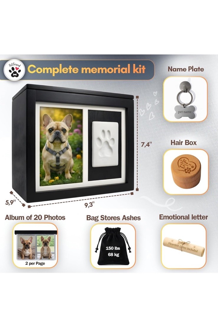 Personalized Paw Print Memory Box for Dogs and Cats – Includes Urn and Clay Kit